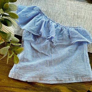Seersucker one shoulder blouse